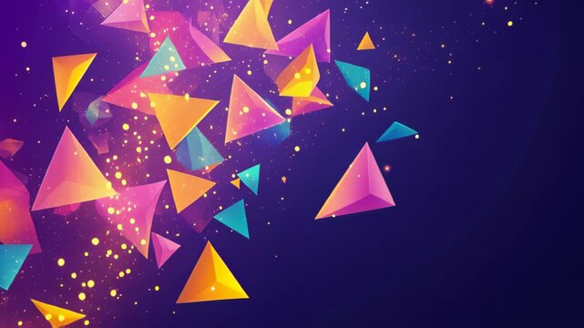 Abstract Triangles Floating: A vibrant display of colorful abstract triangles float gracefully against a rich, dark backdrop, capturing a sense of dynamism and modern artistic expression.