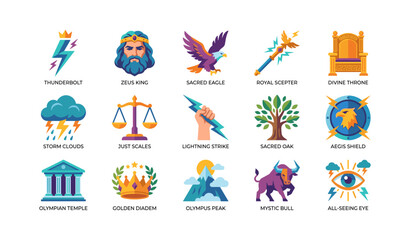 Naklejka premium Mythology and zeus themed symbols and emblems in grid layout