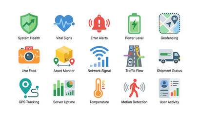 Fototapeta premium Monitoring and tracking icons for system dashboard on white background