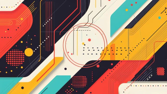 Abstract Tech Design: This image showcases a vibrant abstract design, incorporating geometric shapes, clean lines, and a dynamic color palette that evokes a sense of modern technology and innovation.