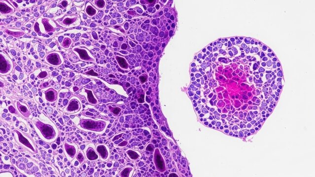 Microscopic view of cellular structures and tissue morphology