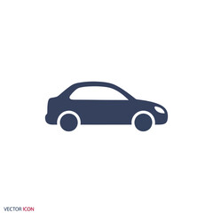 Fototapeta premium Simple navy blue car icon on white background, vector illustration
