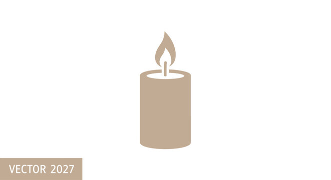 Brown wax candle burning brightly alone.