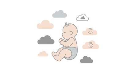 Cute Baby Sleeping Among Clouds.