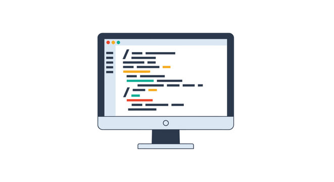 Computer monitor with coding on screen.