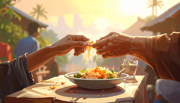 Samen eten in de zon buiten