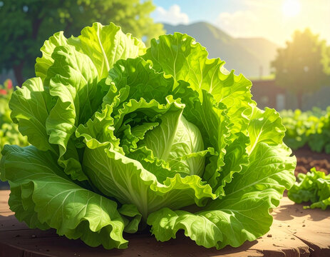 Fresh green cabbage on wooden surface