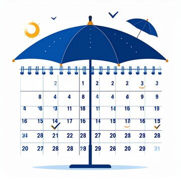 Paid leave PTO vacation request calendar umbrella flat icon