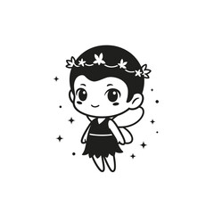 Cartoon Fairy with Flower Crown.
