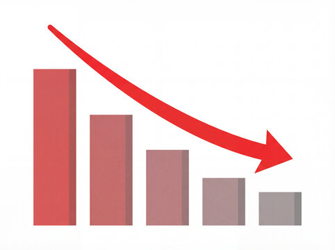 Clean Infographic Style Downward Chart with Red Arrow and Decreasing Bars White Background Minimal