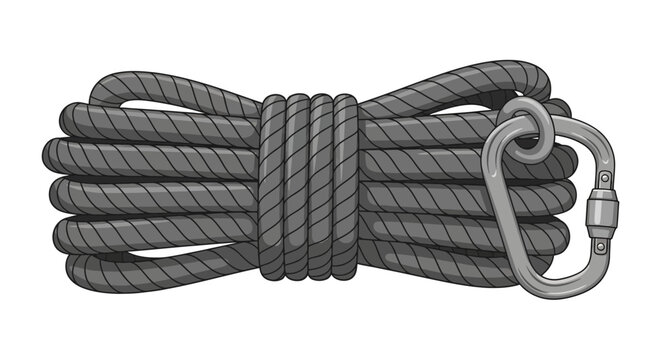 Coiled rope with metal carabiner attached.