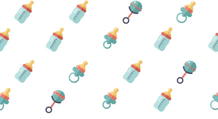 Baby Bottle and Rattle Seamless Pattern - Newborn Essentials Background
