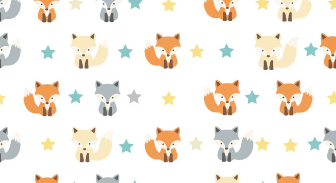 Cute Fox and Star Pattern Seamless Background