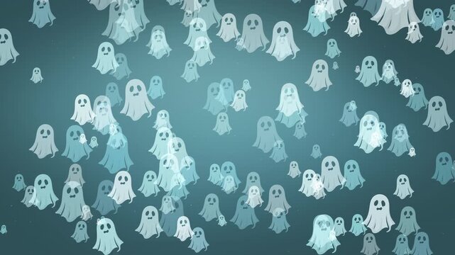 Cute Cartoon Ghosts Floating Up Halloween Looping Background