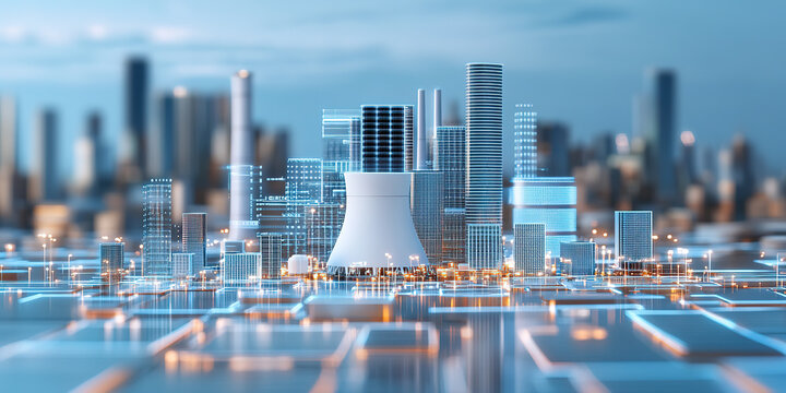Nuclear power plant thermal power plant holographic projection technology style illustration