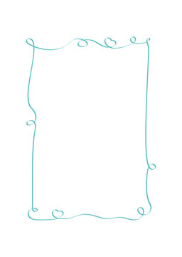 Romantic coquette doodle frame with whimsical heart border and simple rectangle outline. Cute curly line art acts as vertical decorative element for wedding card or valentine invite with fresh green