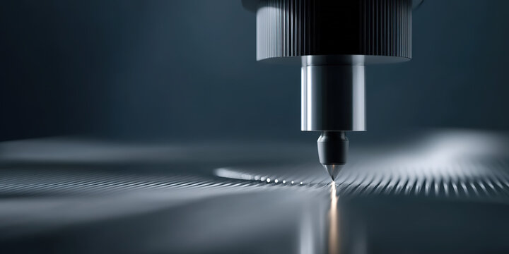 Drill bit engraving manufacturing scene on black background