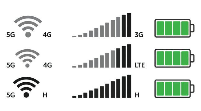 Mobile network and battery status indicators a visual representation of connectivity and power