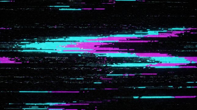 Digital glitch effect with pink and blue data corruption