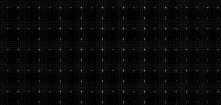 Seamless pattern dot plus grid blueprint, black surface. Point spacing geometry layout, interface wireframes dashboards planning pages data charts engineering diagrams technology visuals.