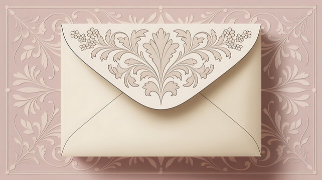 Elegant vintage embossed paper envelope with floral baroque flap on a transparent background.
