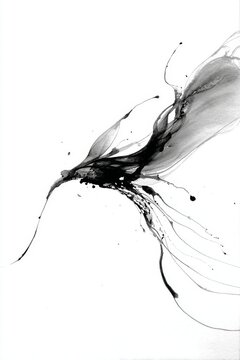 Fluid ink brush strokes create flowing lines with drips and fading ends in a delicate composition on a blank background