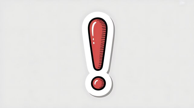 Hand drawn red exclamation mark sticker in sketch style on a transparent background.


