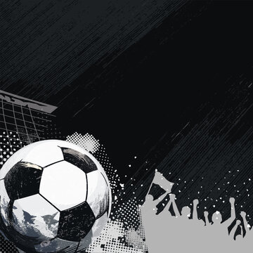 Soccer tournament promotion square banner black and white colors collage style have blank space.