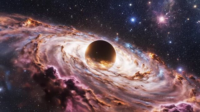 Galaxy with central black hole ideal for sleek commercial backgrounds and title sequences