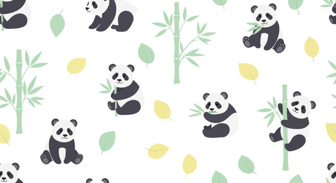 Cute Panda Bear Bamboo Pattern - Adorable Animal Seamless Background Design
