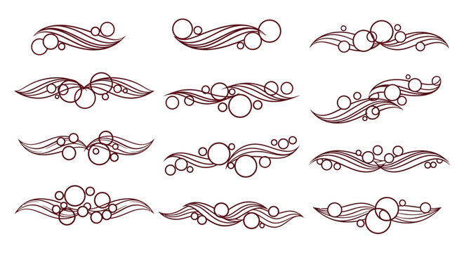Set of Decorative Swirl Dividers with Abstract Circles and Flowing Lines