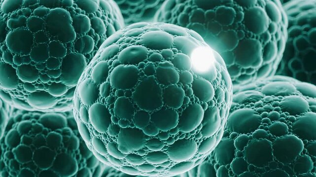 Cluster of spherical cells under microscope ideal for pharmaceutical campaigns and wellness branding