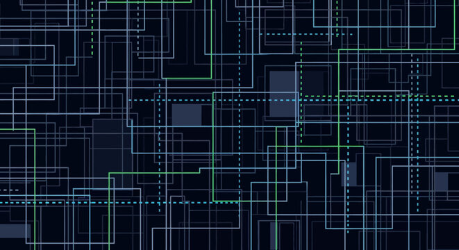 Abstract Digital Network Lines and Geometric Rectangles Background