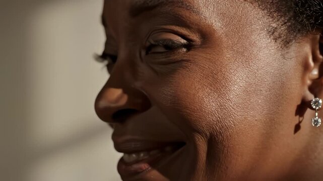 Closeup of womans face with earrings emphasizing high-end commercial value and versatility
