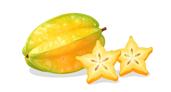 starfruit illustration, carambola fruit design, averrhoa carambola fruit, tropical yellow fruit, sliced star shaped fruit, fresh juicy starfruit, organic tropical produce, white background starfruit, 