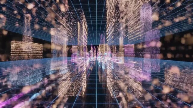 Motion of points in space with abstract animation T c VSRExport showing dynamic paths and colorful trails moving in a grid