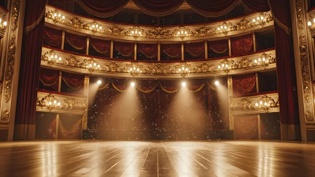 Theater stage with red curtains for creative digital media and visual arts