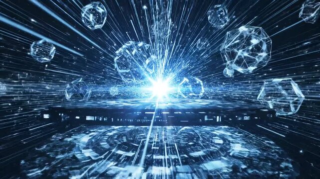 Crystal explosion in space ideal for sleek commercial backgrounds and title sequences