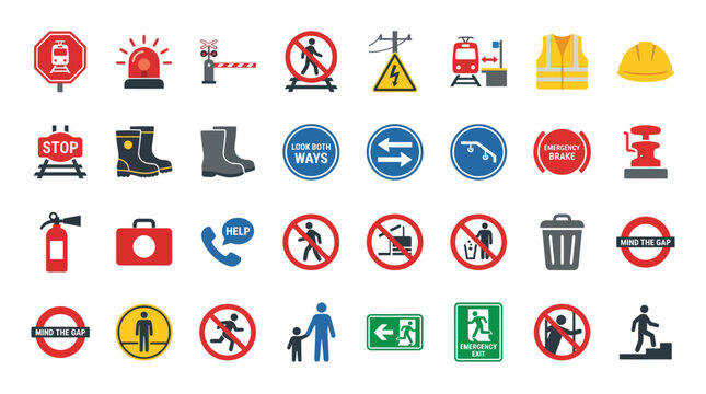 Vector Icons Set of Industrial Safety and Hazard Warning Sign Icons.