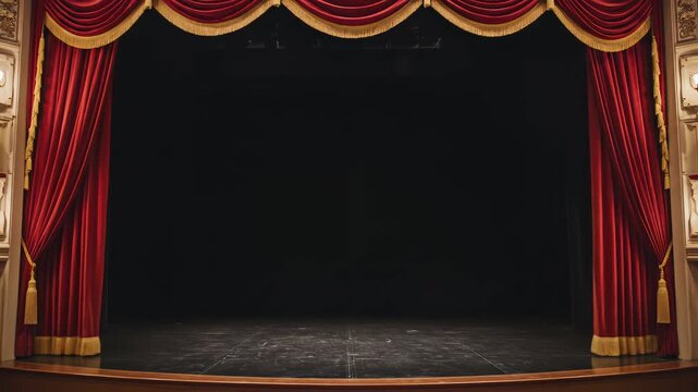Red theater curtain on stage perfect for UI/UX design and motion graphics