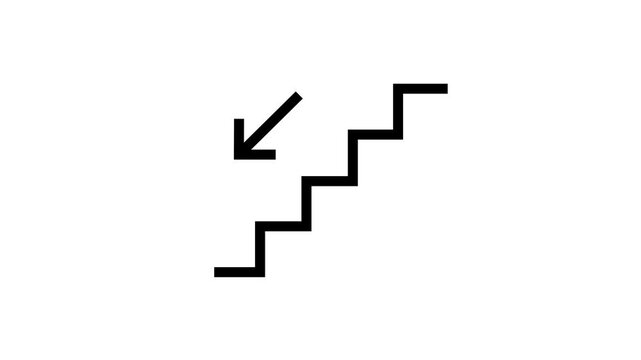 animated ladder line to go down, with downward arrow, concept of information, attention, decline, transparent background 4k video