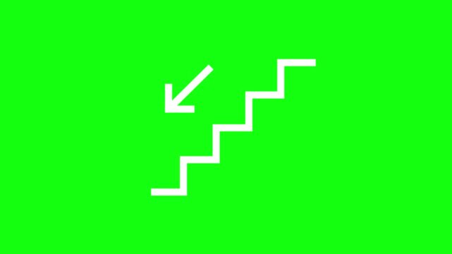 Stair line icon animation, with downward arrow direction, green background, 4k video
