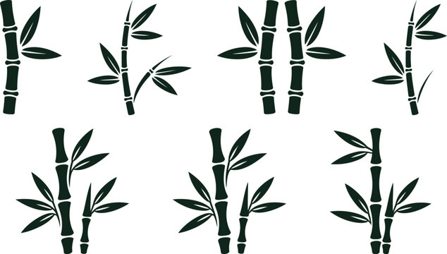 Minimalist black bamboo stalk silhouettes arranged in a repeating pattern for nature inspired projects and decorative botanical wall prints