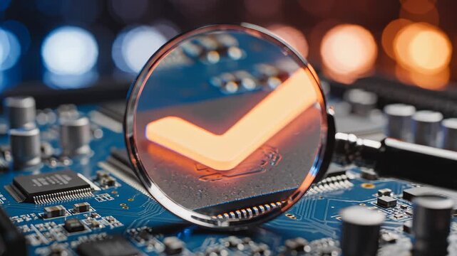Microchip under magnifying glass perfect for IT presentations and tech marketing