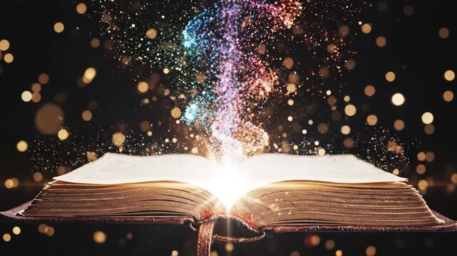 open book with glowing sparkles for creative digital media and visual arts