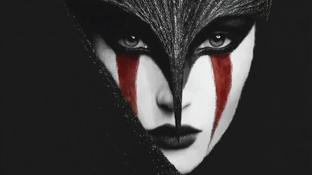 Dark Masked Portrait with Red Face Paint