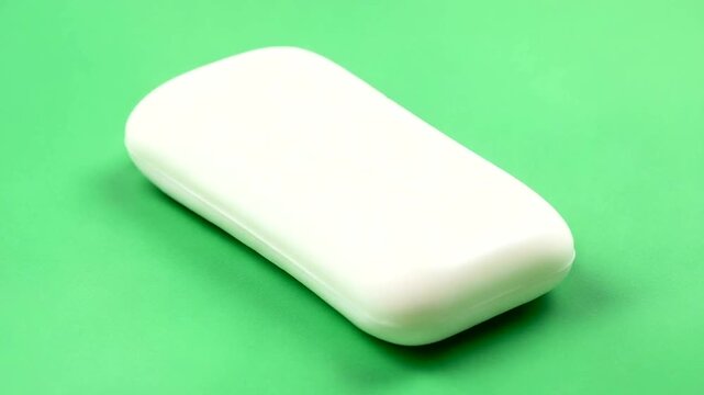 White soap bar resting on green background, clean and simple