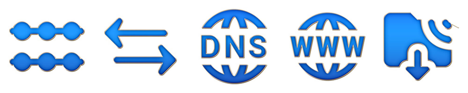 Modern 3D glossy icon collection - connected no data, data in both directions, dns, domain, and download from ftp. Data exchange icon collection and design. Premium rendered.