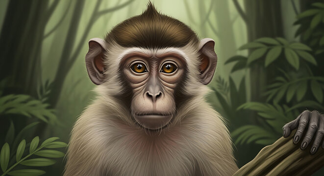 A curious monkey in a forest.