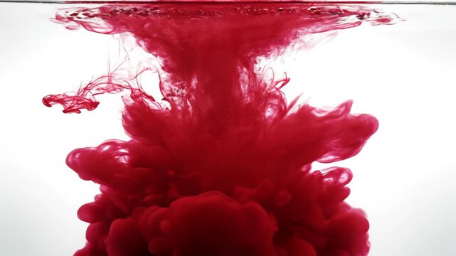 Red ink dispersing in water emphasizing modern aesthetics and minimalist design